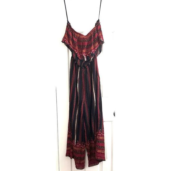 FREE PEOPLE Simone Flounce Striped Patterned Strapless Jumpsuit Boho - Small - Picture 2 of 4